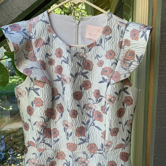 Gal Meets Glam Sz 6P fit n’ flare silver embossed floral dress pink NEW formal - Picture 3 of 17